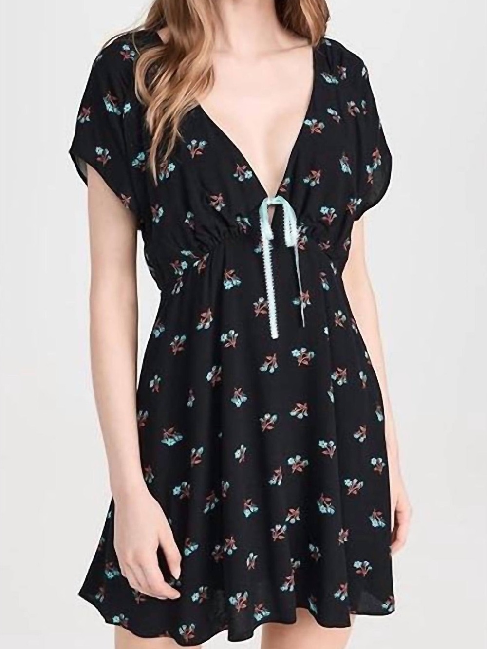 Free People Everyone’s Favorite Mini Dress Size Large Black Blue Floral